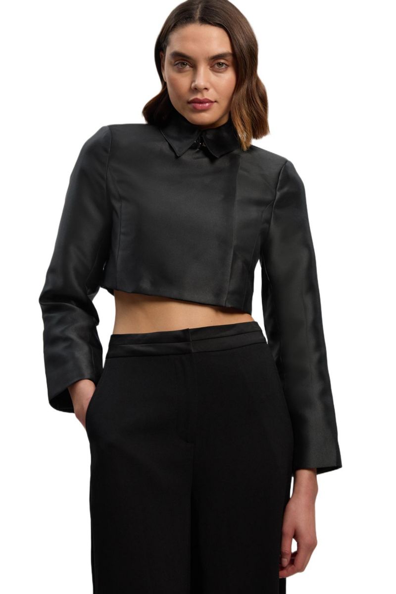 Women's Satin Twill Cropped Wrap Tailored Jacket