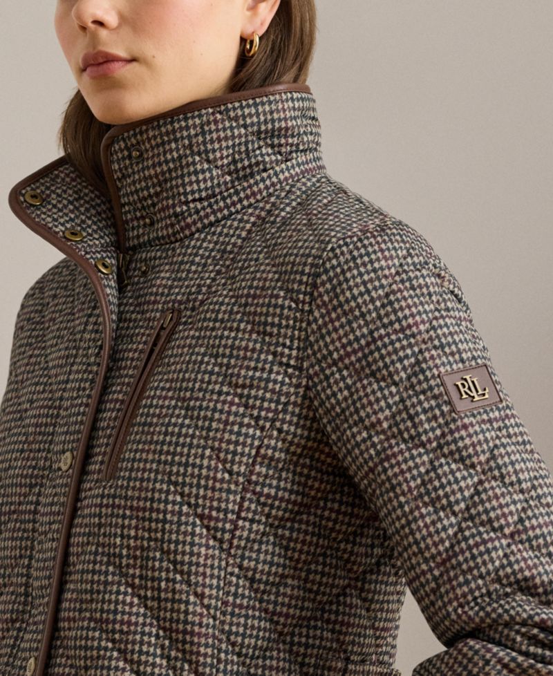 Petite Hooded Quilted Faux-Suede-Trim Coat