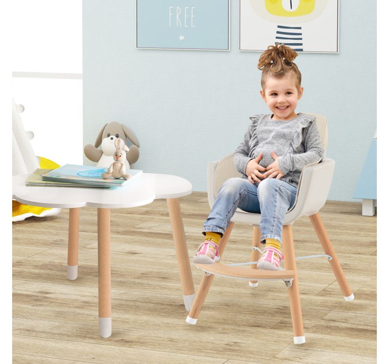 3 in 1 Convertible Wooden High Chair with Soft Cushion for Babies