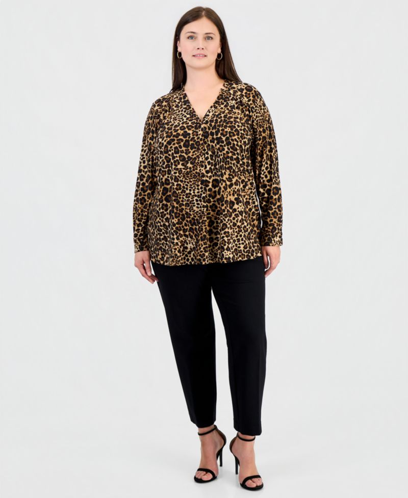 Plus Size V-Neck Notch Collar Blouse