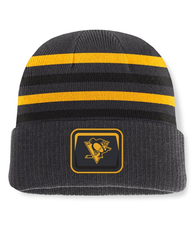 Men's Black Pittsburgh Penguins Knurly Stripe Cuffed Knit Hat