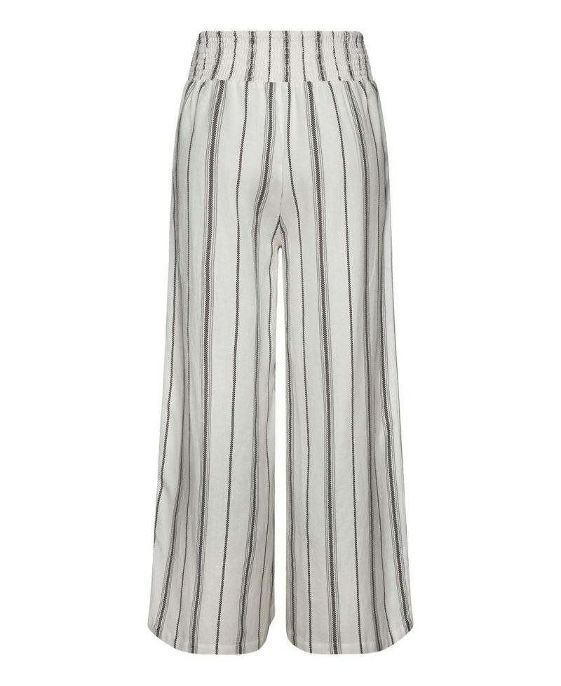 Women's Striped Wide Leg Smocked with Pockets Pants