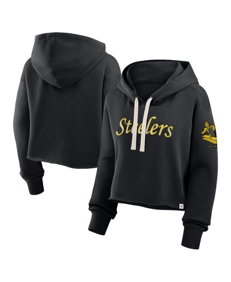 Women's Black Pittsburgh Steelers Oversized Hometown Heritage Cropped Hoodie
