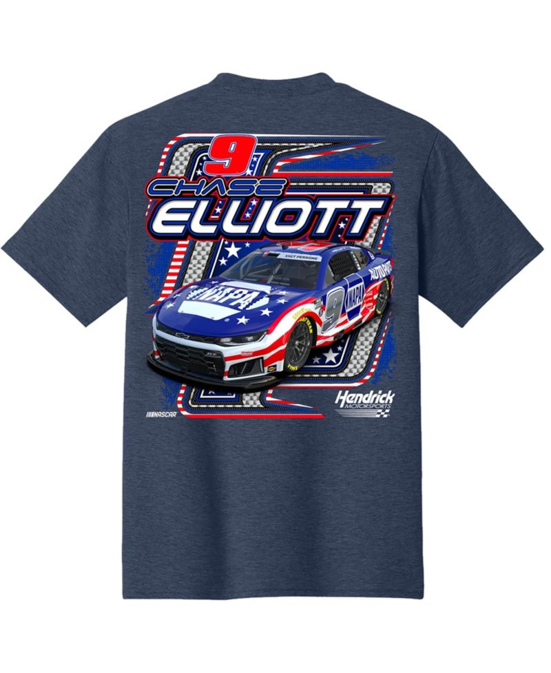 Men's Heather Navy Chase Elliott NAPA Patriotic Car T-Shirt