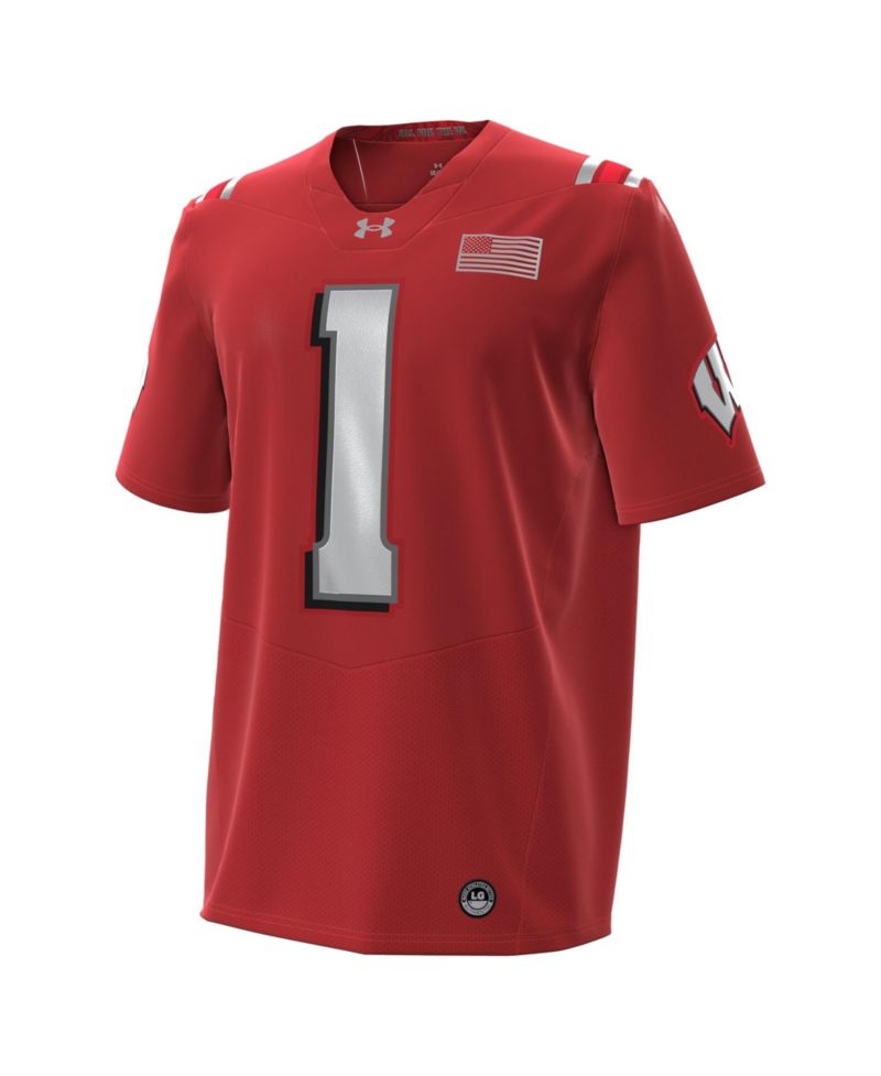 Men's #1 Red Wisconsin Badgers 2026 Lambeau Field Collection Replica Football Jersey