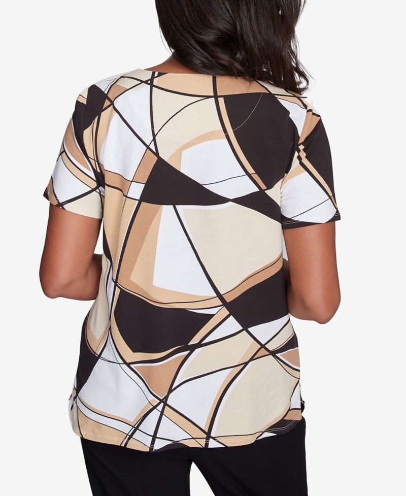 Petite Geometric Top with Detailed Neckline