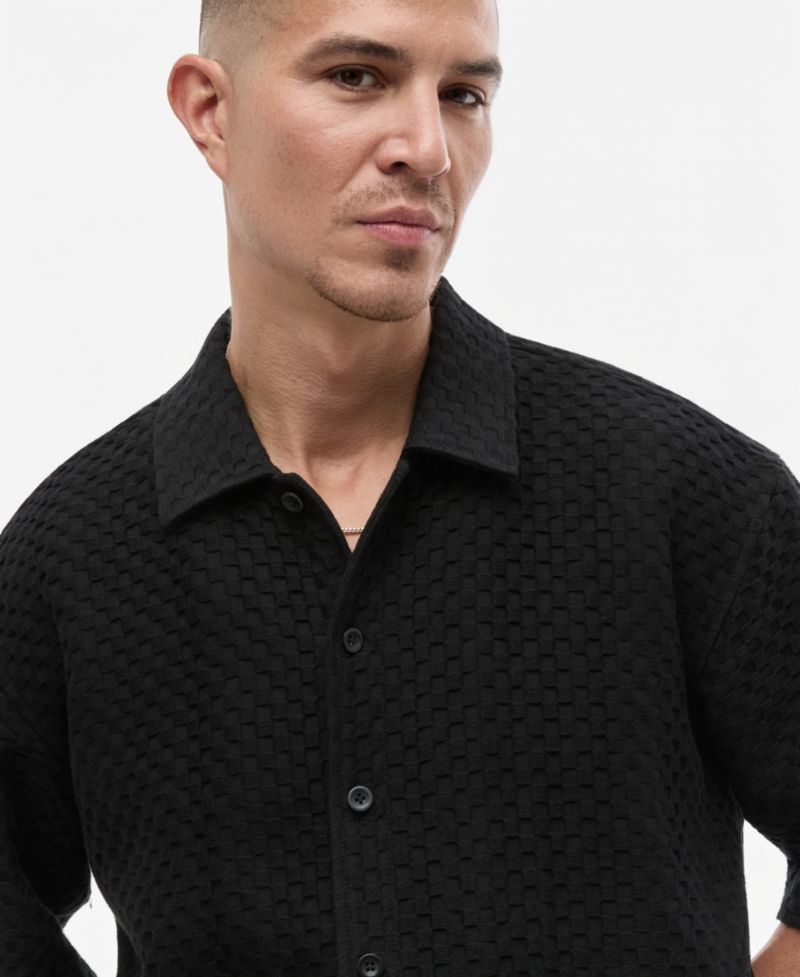 Men's Boxy-Fit Basketweave Textured Short-Sleeve Shirt