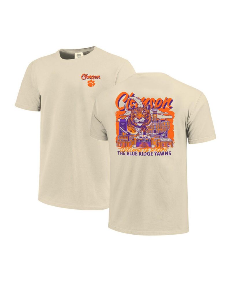 Men's Natural Clemson Tigers Comfort Colors Hand-Drawn Campus Stack T-Shirt
