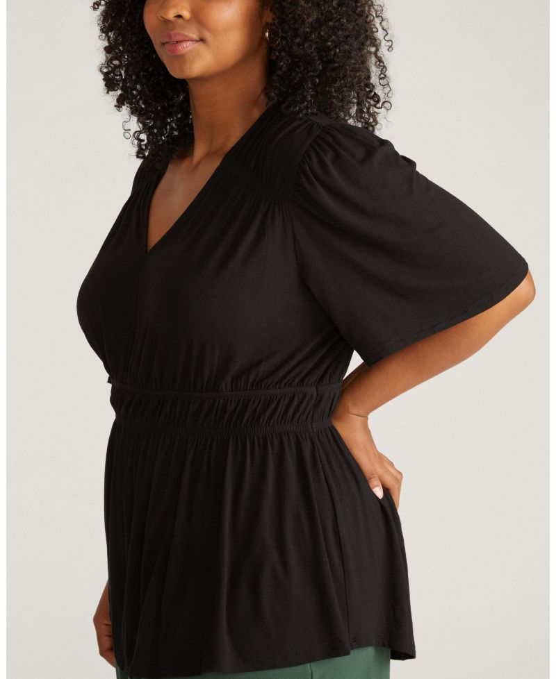 Plus Size Flora Peplum V-Neck Short-Flutter-Sleeve Top