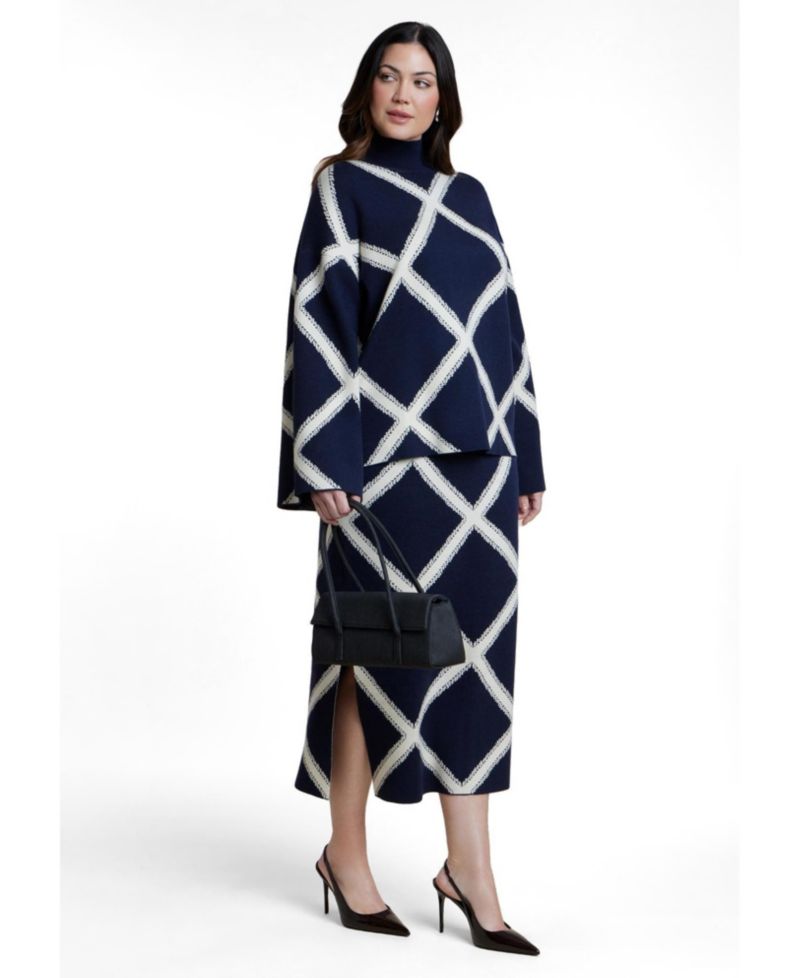 Women's Mock Neck Intarsia Sweater