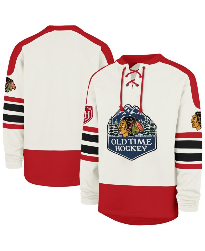 Men's Cream Chicago Blackhawks Pond Hockey Trio Eternal Lacer Sweatshirt