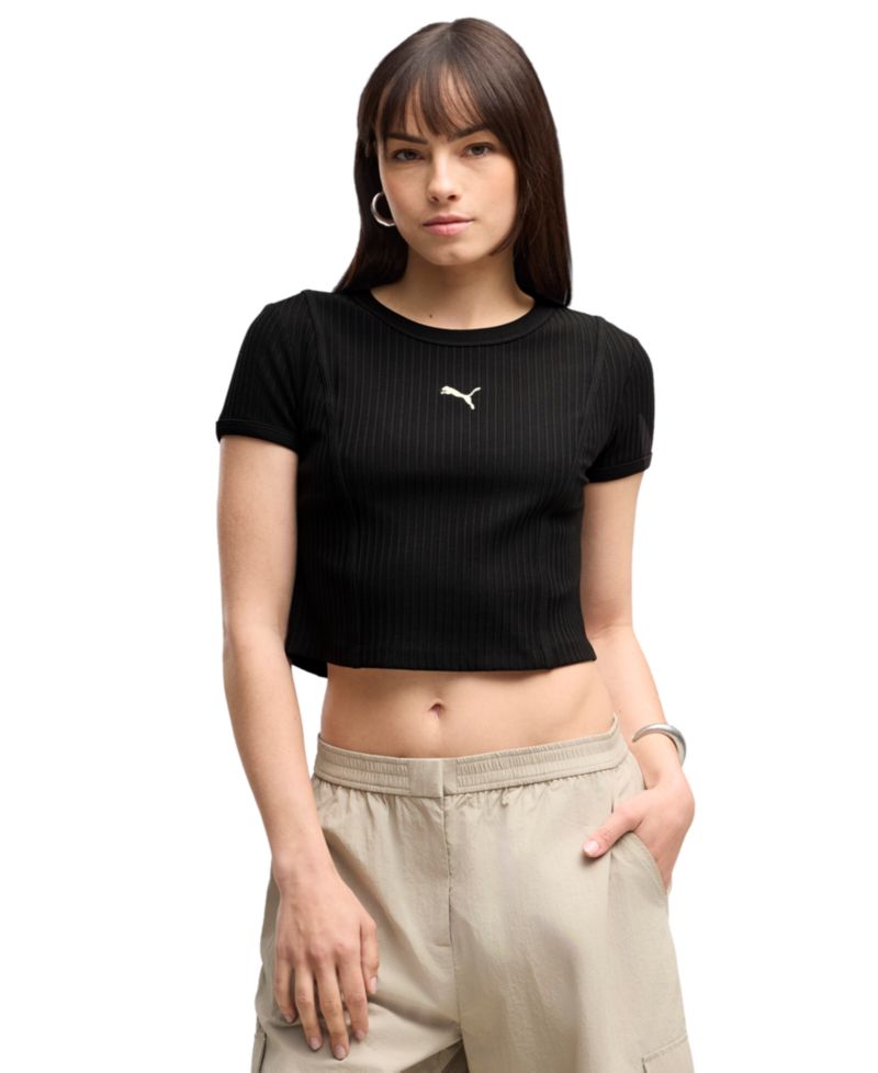 Women's Ribbed Cropped Crewneck T-Shirt