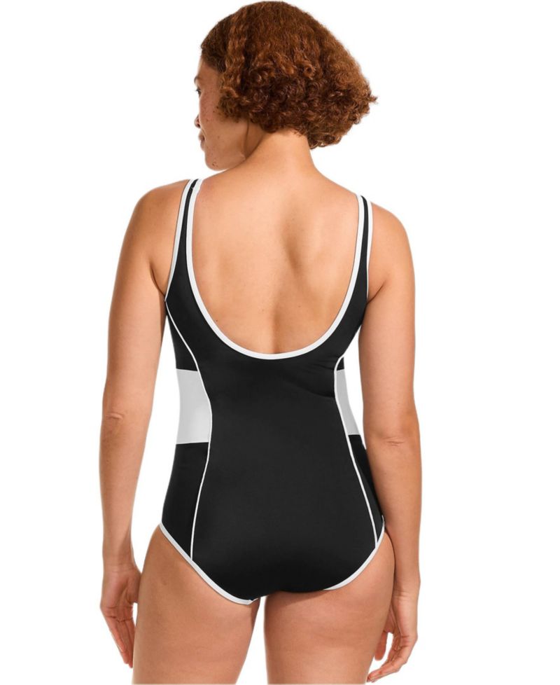 Women's Tugless Scoop Neck Colorblock Low Leg One Piece