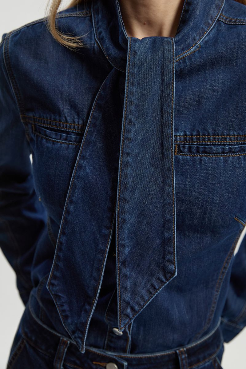 Women's Denim Pussybow Blouse
