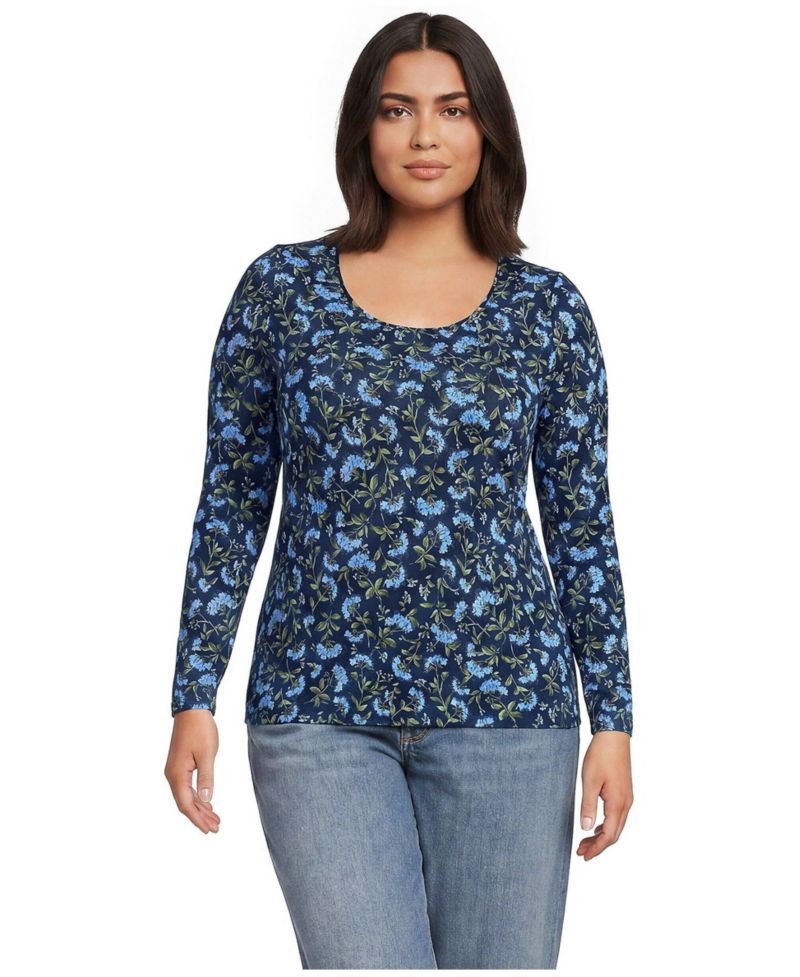 Plus Size Lightweight Jersey Skimming Long Sleeve Scoop Neck T-shirt
