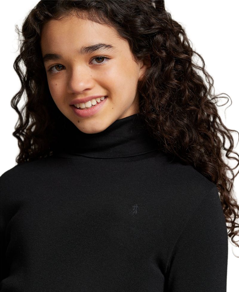 Girls' 4-16 Long-Sleeve Ribbed Cotton-Blend Turtleneck