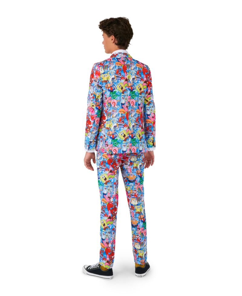 Big Boys SpongeBob Frenzy Slim Fit Suit Set Including Blazer, Pants and Clip-On-Tie