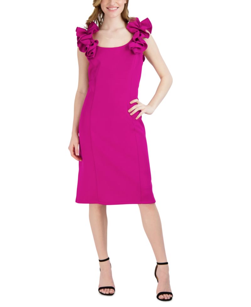 Women's Ruffled-Shoulder Sleeveless Dress