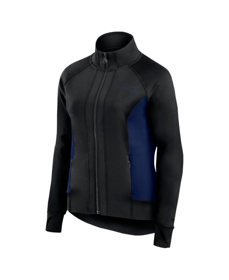 Women's Black New England Patriots Studio Fitted Full-Zip Gym Track Jacket