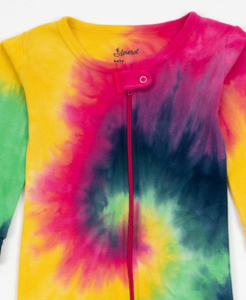 Toddler Matching Family One Piece Footed Cotton Long Sleeve Tie Dye Pajamas.