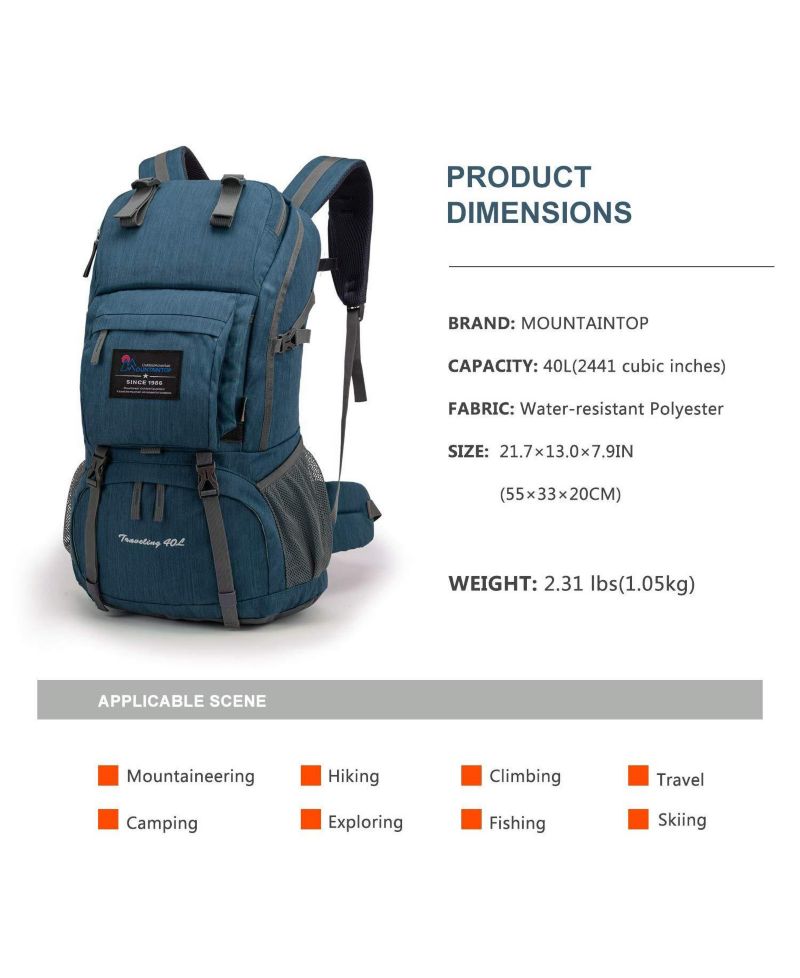 40 Liter Hiking Backpack with 3 Liter Hydration Bladder for Women Men Outdoor Travel Camping Day Pack with Rain Cover