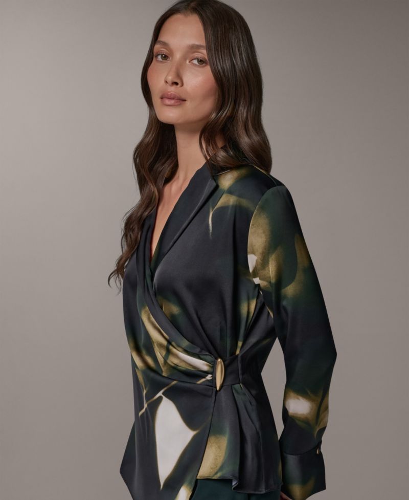 Women's Printed V-Neck Long-Sleeve Blouse