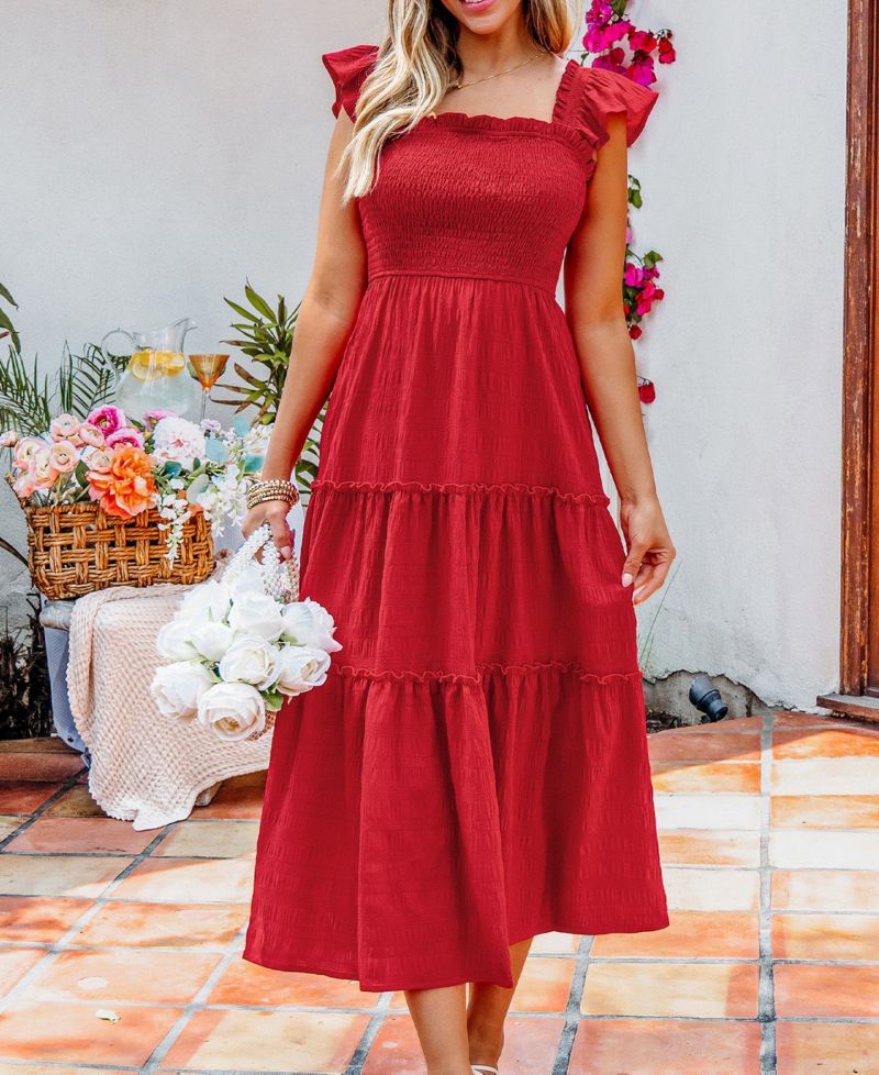 Women's Spiced Cherry Red Midi Beach Dress