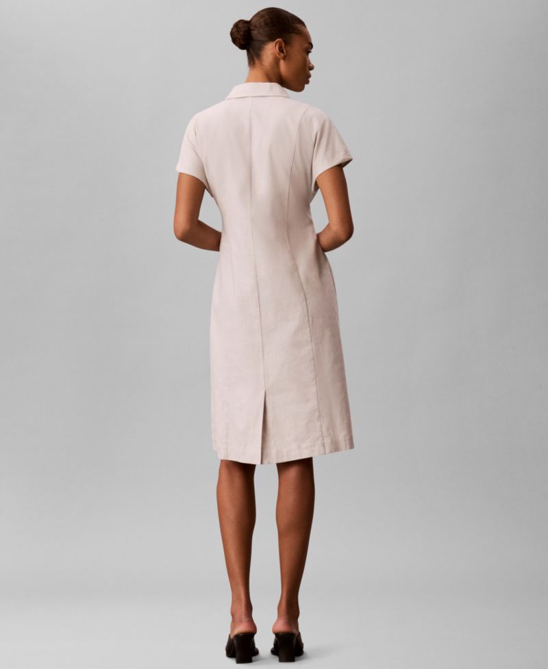 Women's Short-Sleeve Collared Midi Shirt Dress