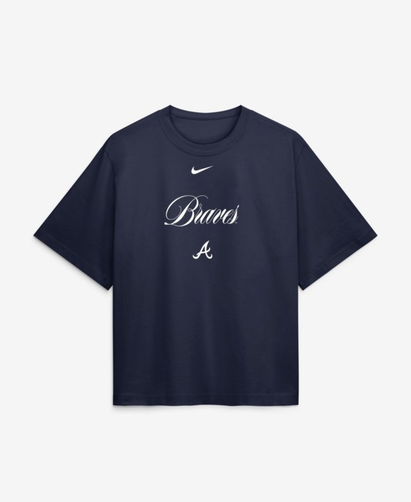 Women's Navy Atlanta Braves 4x Champions Ring Boxy T-Shirt