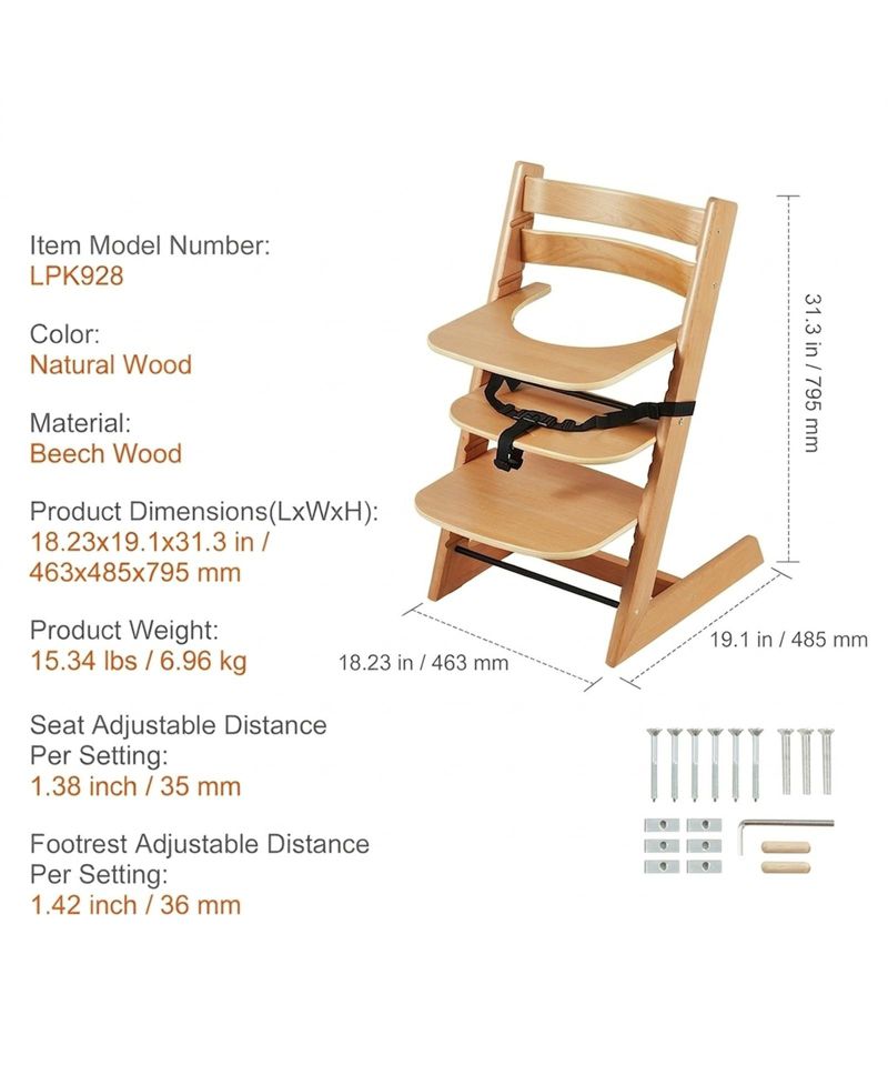 Toddler Wooden High Chair for Babies and Toddlers Adjustable Convertible Feeding Chair with Tray