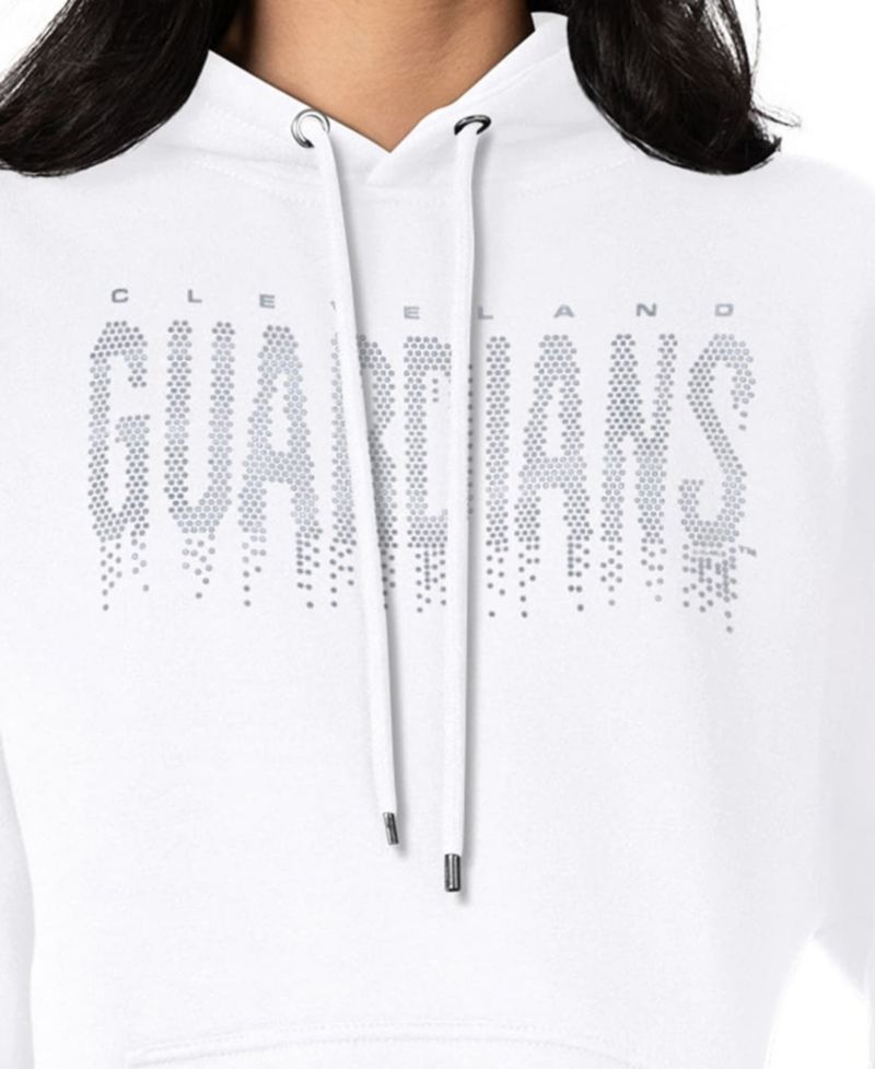 Women's White Cleveland Guardians Metallic Drop Fleece Hoodie