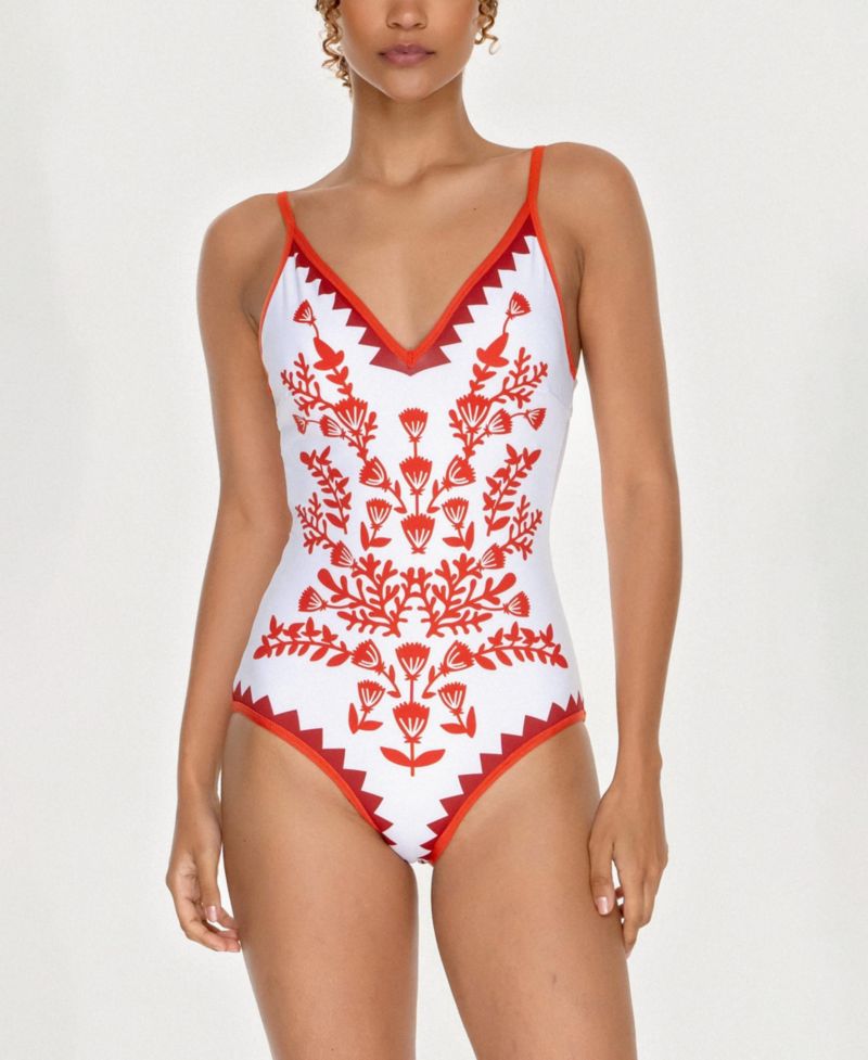 Women's Red Coral Reversible V-Neck One-Piece Swimsuit