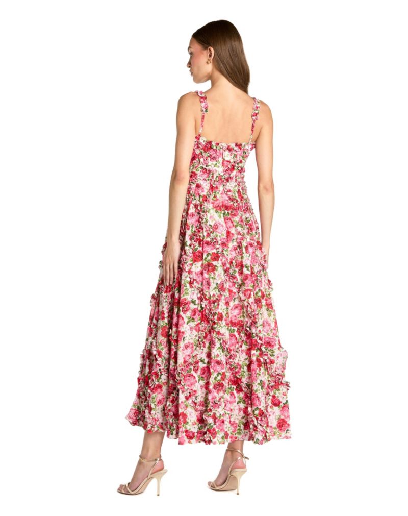 Women's Floral Cotton Ruffle Square Neck Ankle Dress
