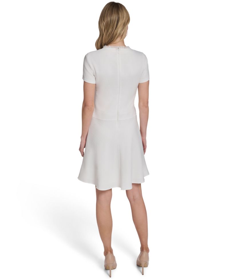 Women's Short-Sleeve Hopsack Fit and Flare Shirt Dress