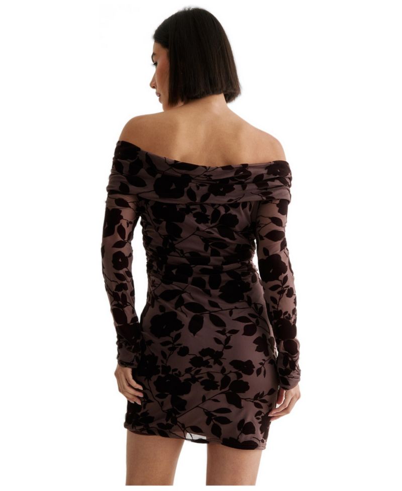 Women's Floral Devore Ruched Mini Dress
