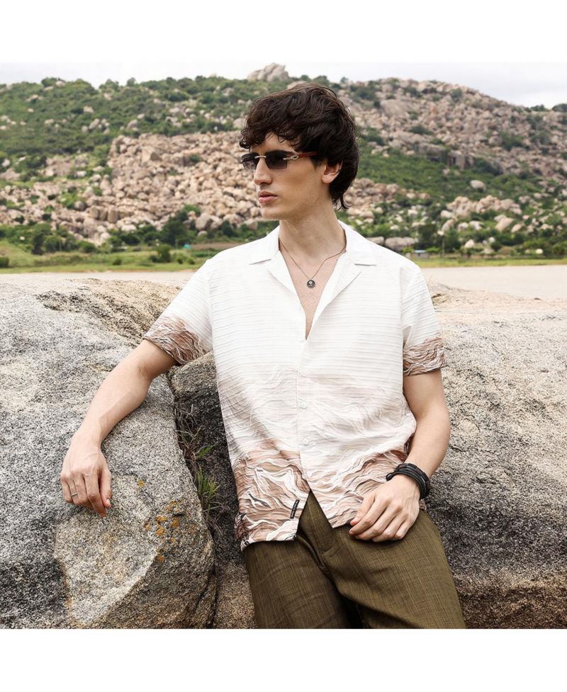 Men's Ivory White & Tan Brown Desert Ombre Shirt