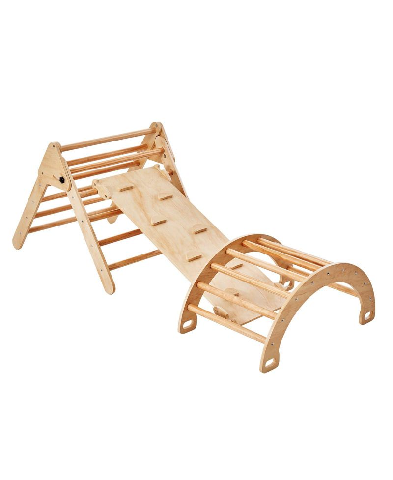 Pikler Triangle 5-in-1 Montessori-Inspired Wooden Climbing Gym, 3-Piece Set