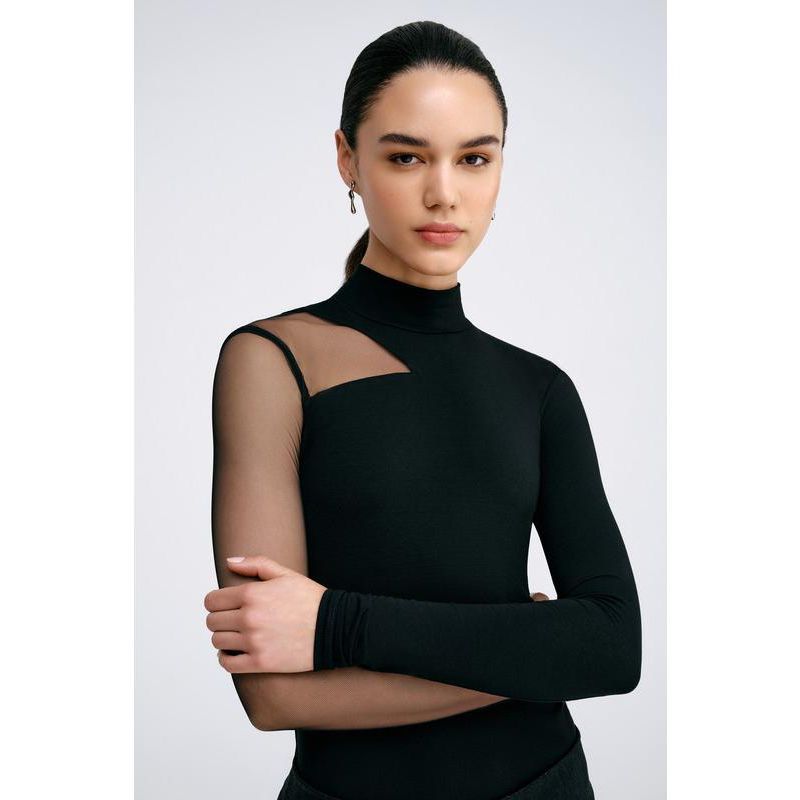 Women's Ysabel Mock-Neck Mesh-Sleeve Fitted Jersey Top