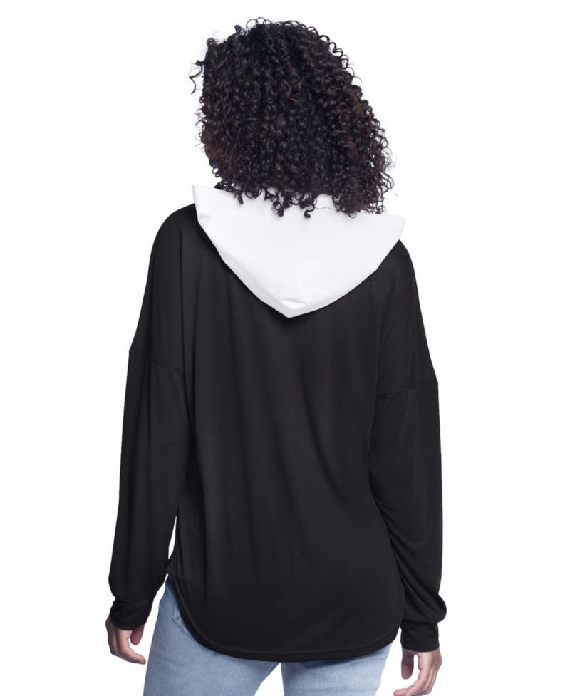 Women's Black Brooklyn Nets Bench Player Oversized Long Sleeve Hooded Top