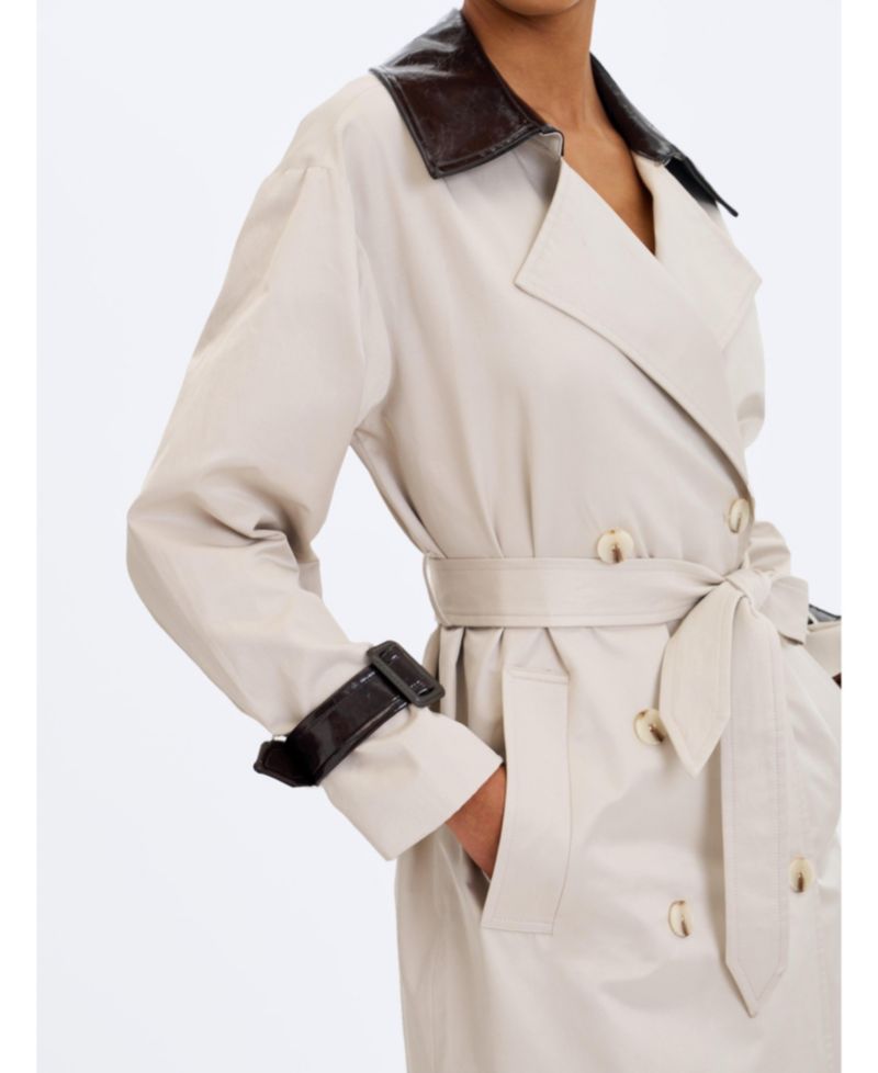 Women's Umber Oyster Double-Breasted Lapel Trench Coat