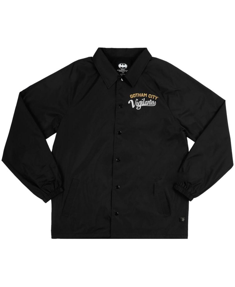 Men's Black Batman Gotham City Vigilantes Coaches Full-Snap Raglan Jacket