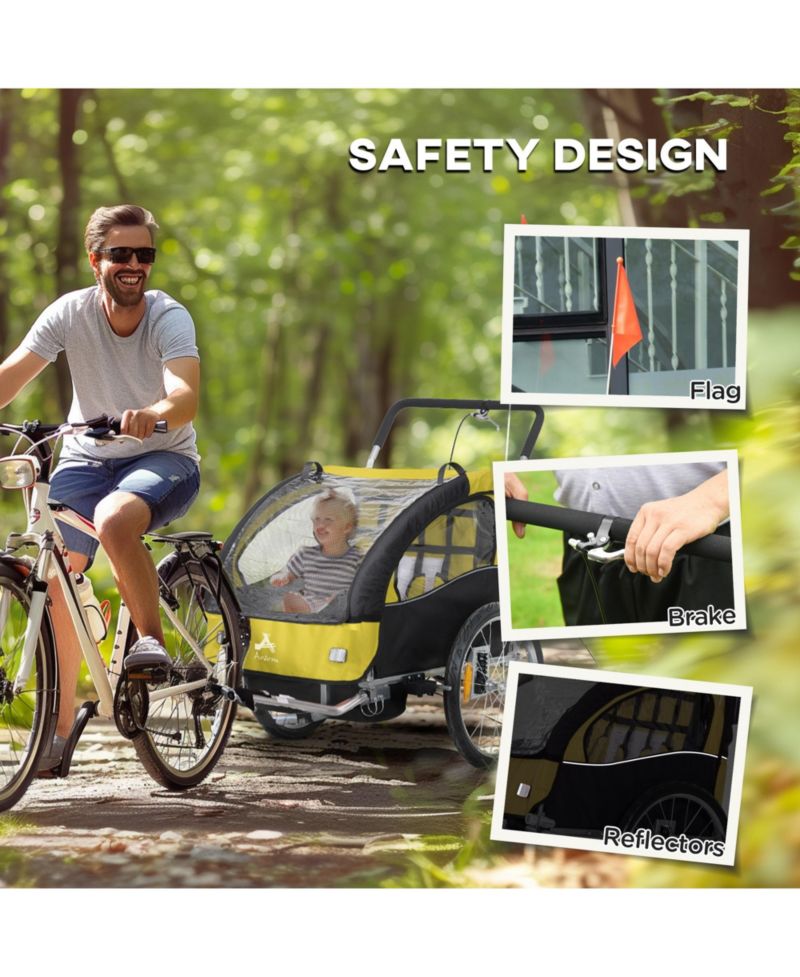 Kids Elite 2-Seat Bicycle Trailer Steel w/ Water Resist Windows