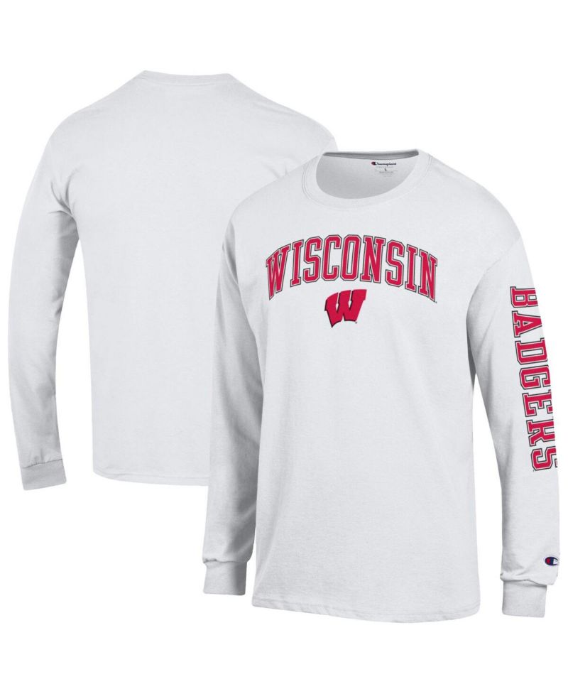 Men's White Wisconsin Badgers Arch Over Logo 2-Hit Long Sleeve T-Shirt