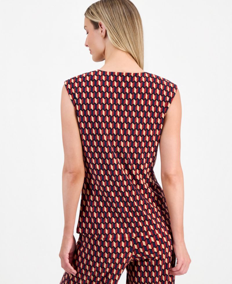 Women's Printed Cowlneck Sleeveless Top