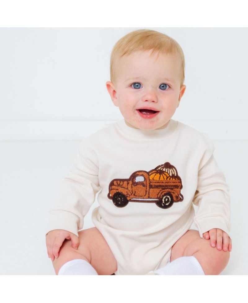 Baby Boy Fall Truck Patch Long Sleeve Romper