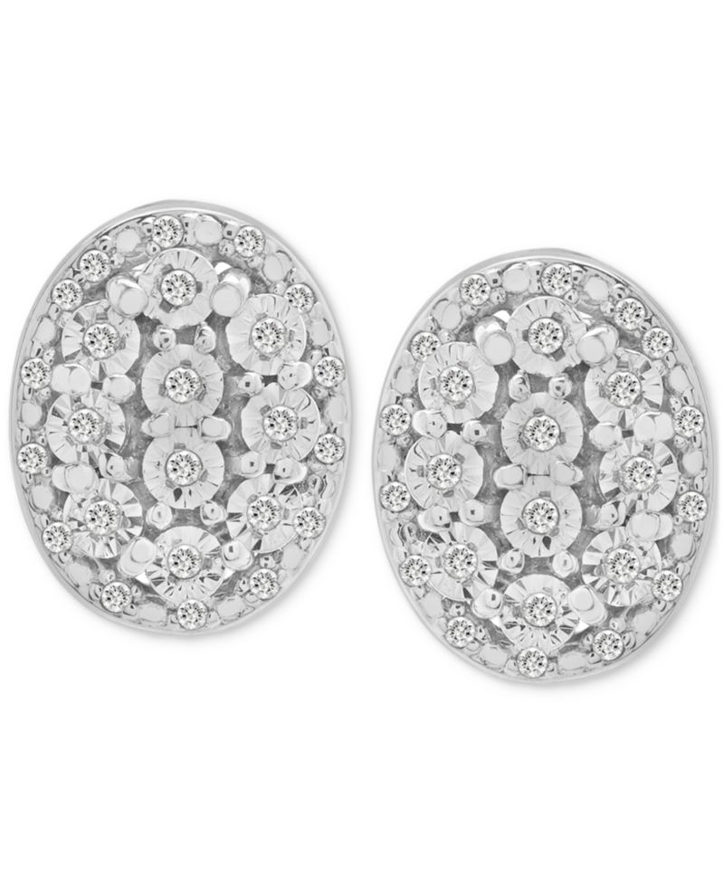 Diamond Oval Halo Cluster Earrings (1/10 ct. t.w.) in Sterling Silver