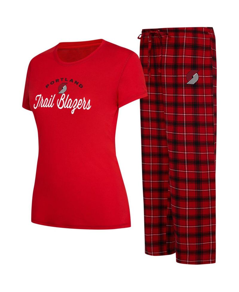 Women's Red, Black Portland Trail Blazers Arctic T-shirt and Flannel Pants Sleep Set