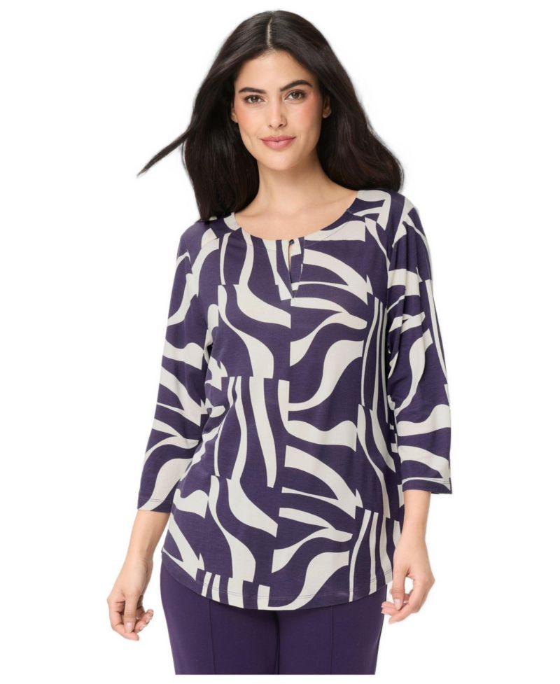 Women's Zebra Splice Print Keyhole T-Shirt