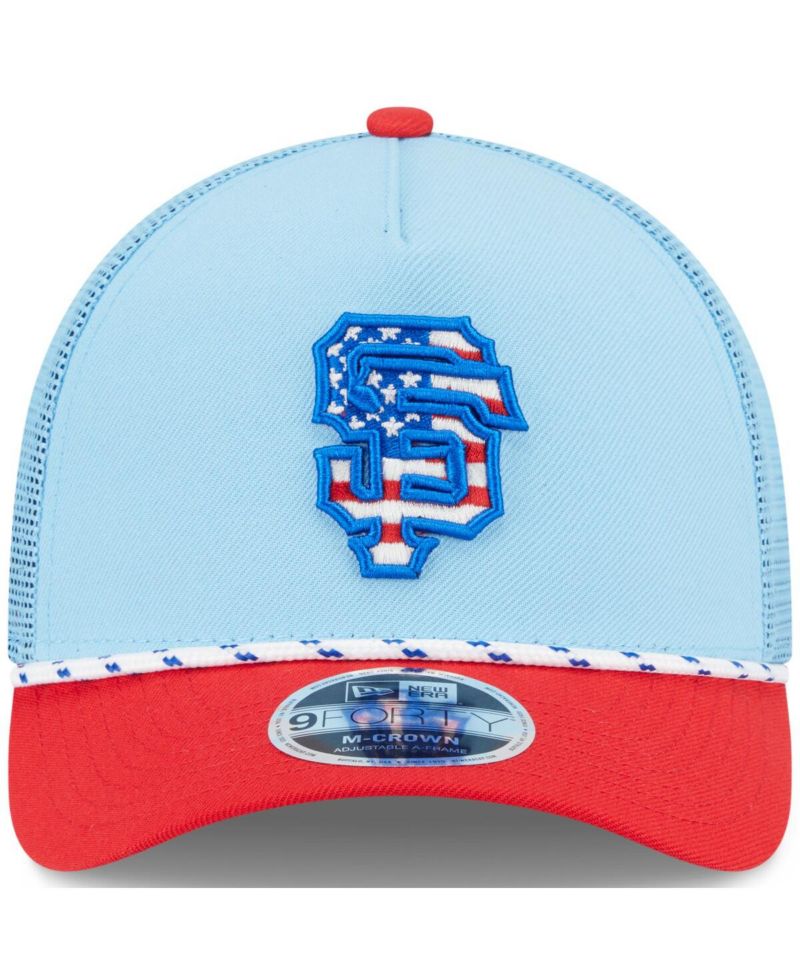 Men's Light Blue/Red San Francisco Giants 2025 Fourth of July 9FORTY A-Frame M-Crown Adjustable Trucker Hat