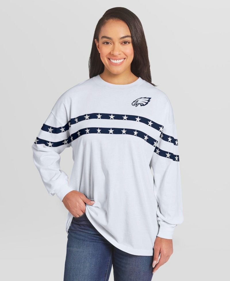 Women's White Philadelphia Eagles Americana Stripe Long Sleeve T-Shirt